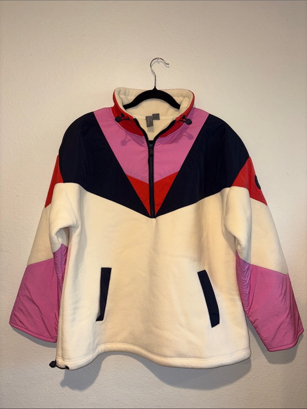 Sweaty Betty Colorblock Fleece Pullover Jacket - Pink, Red, Navy & Cream